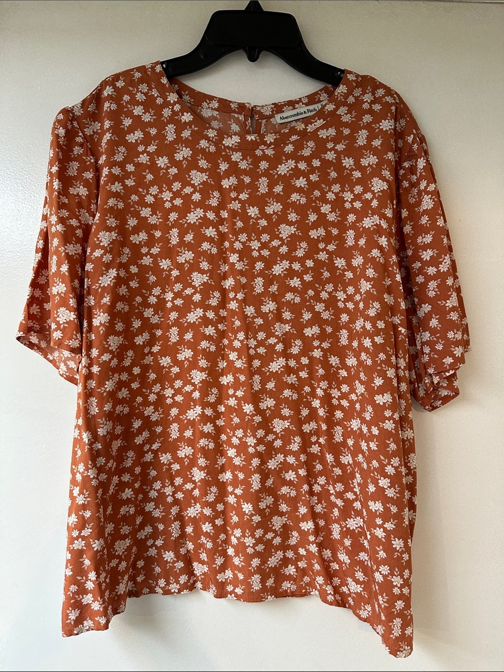 Abercrombie & Fitch Rust Floral Short Sleeve Blouse XL